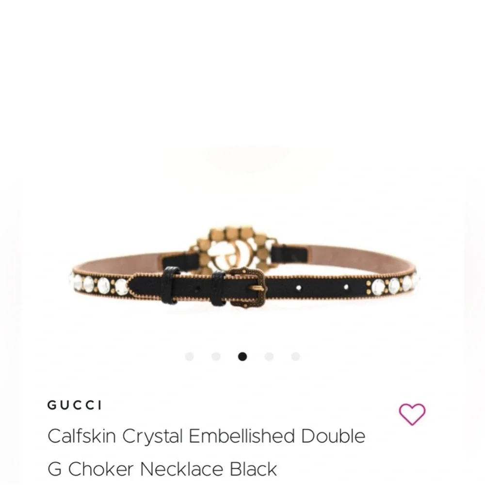 Gucci Calfskin Crystal Embellished Double G Choker Necklace Black - Picture 12 of 13
